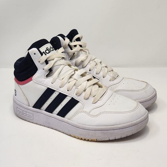 Adidas Women Hoops 3.0 Mid Trainers Size 6 White Blue Pink Athletic Sneaker Shoe - Picture 1 of 9